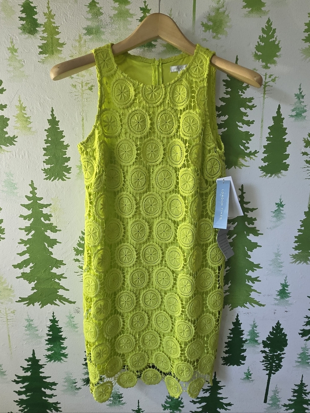 London Times Neon Lime Lace Sheath Dress